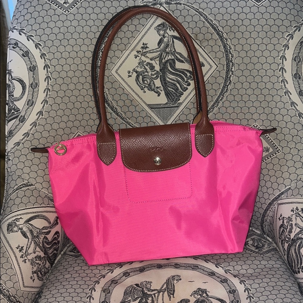 Pink Tote Bag with Brown Accents